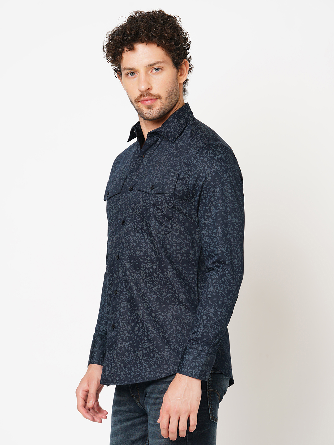 NAVY FULL SLEEVE PRINTED SHIRT (LEO F/SLV FIT)