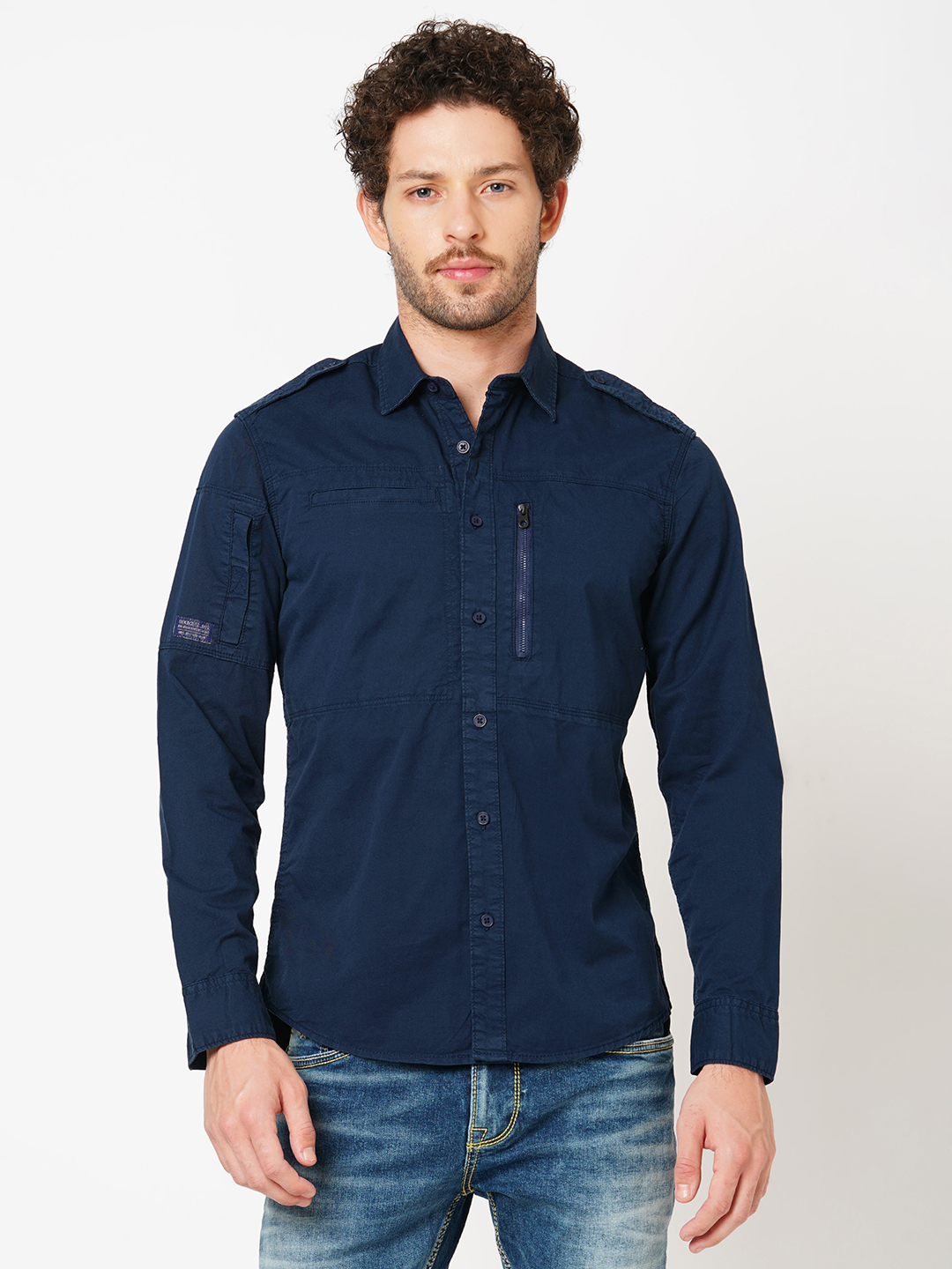 NAVY FULL SLEEVE SOLID SHIRT (LEO F/SLV FIT)