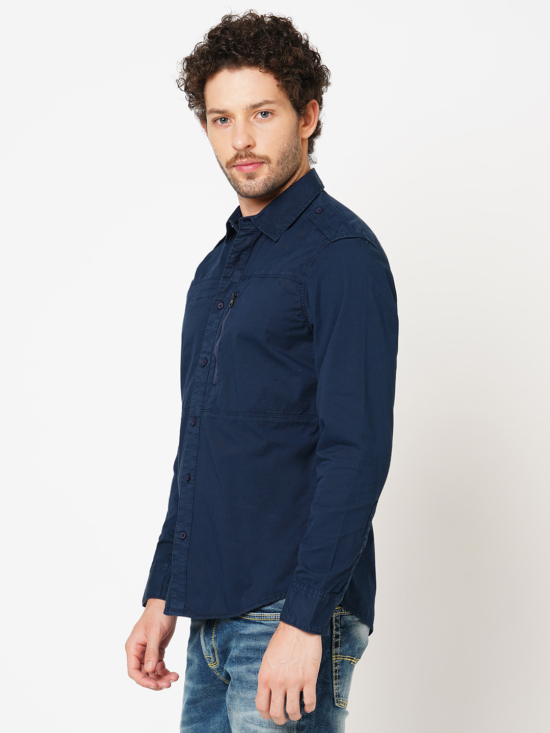 NAVY FULL SLEEVE SOLID SHIRT (LEO F/SLV FIT)