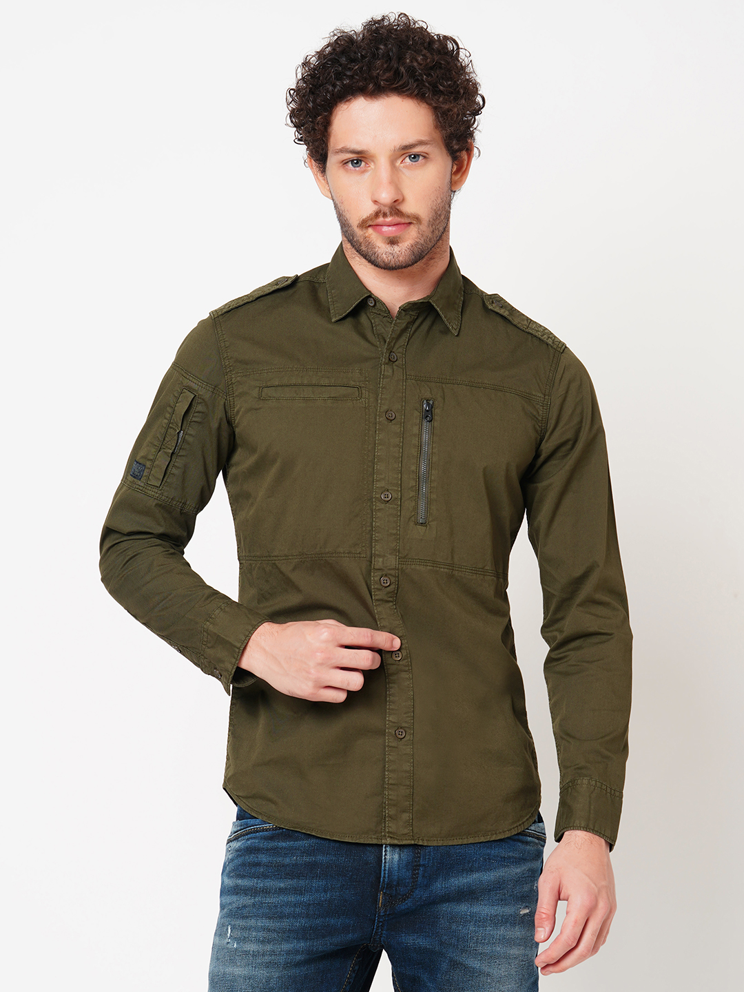 DK OLIVE FULL SLEEVE SOLID SHIRT (LEO F/SLV FIT)