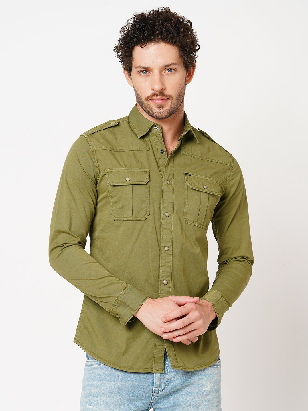 PURE OLIVE FULL SLEEVE SOLID SHIRT (LEO F/SLV FIT)