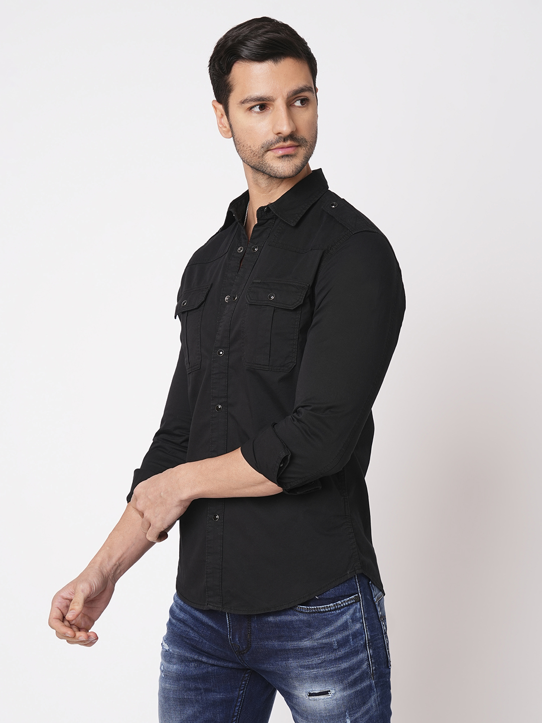 JET BLACK FULL SLEEVE SOLID SHIRT (LEO F/SLV FIT)