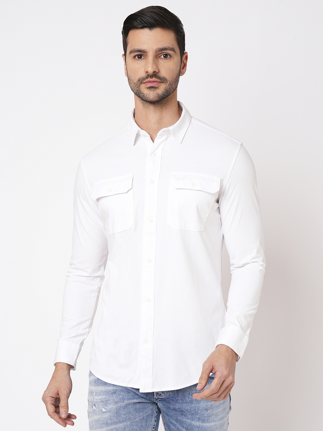 WHITE FULL SLEEVE KNITTED SHIRT (STALONE F/SLV FIT)