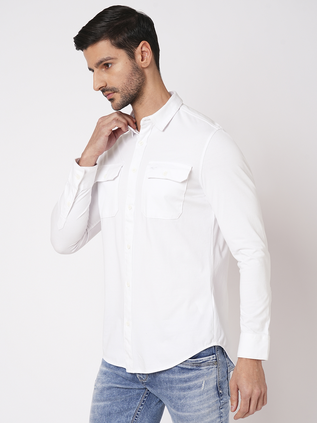 WHITE FULL SLEEVE KNITTED SHIRT (STALONE F/SLV FIT)