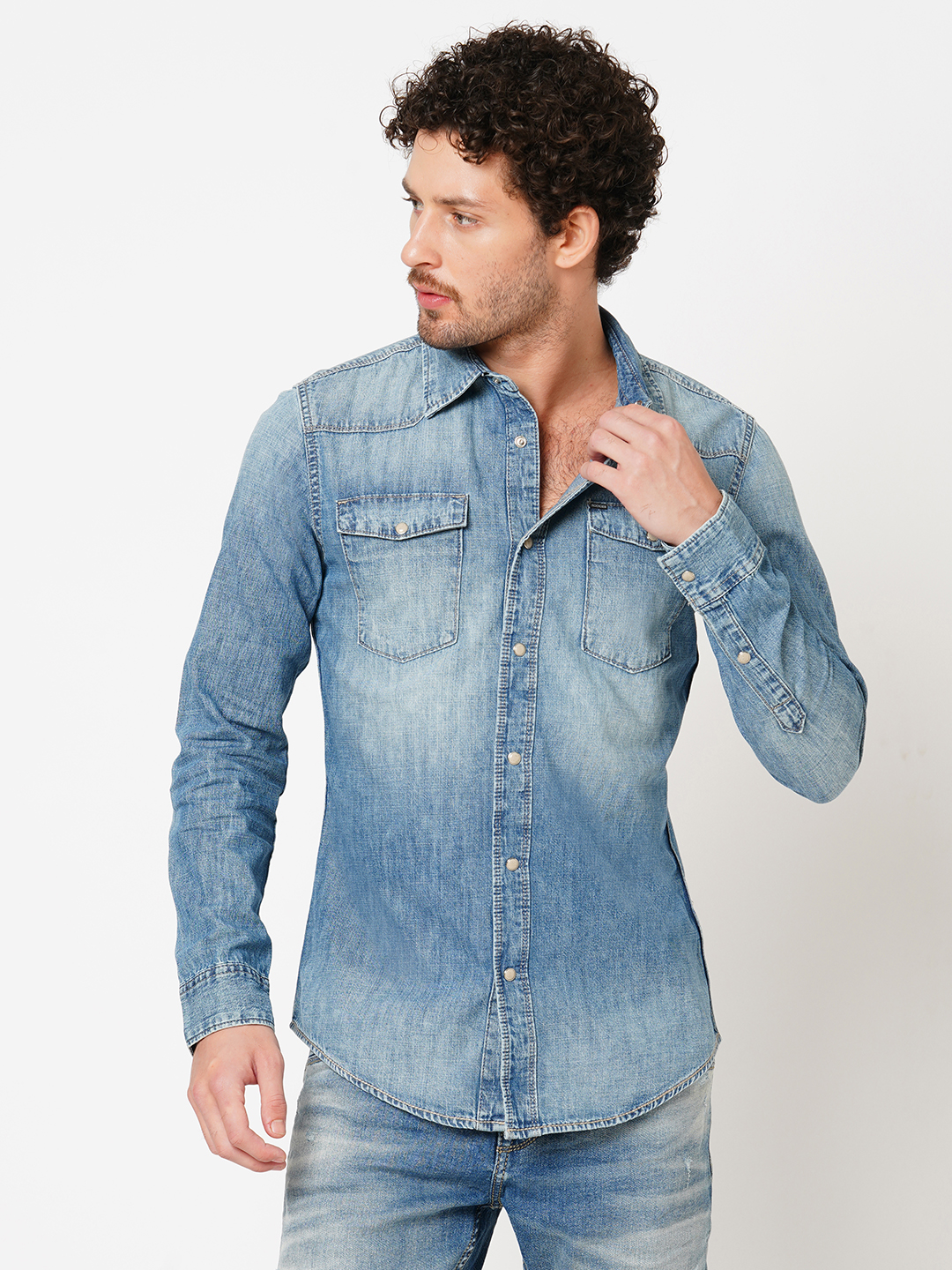 MED BLUE FULL SLEEVE DENIM SHIRT (STALONE F/SLV FIT)