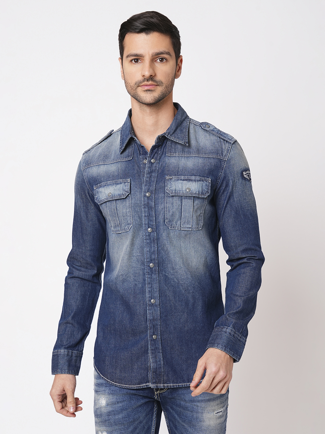 MED BLUE FULL SLEEVE DENIM SHIRT (STALONE F/SLV FIT)