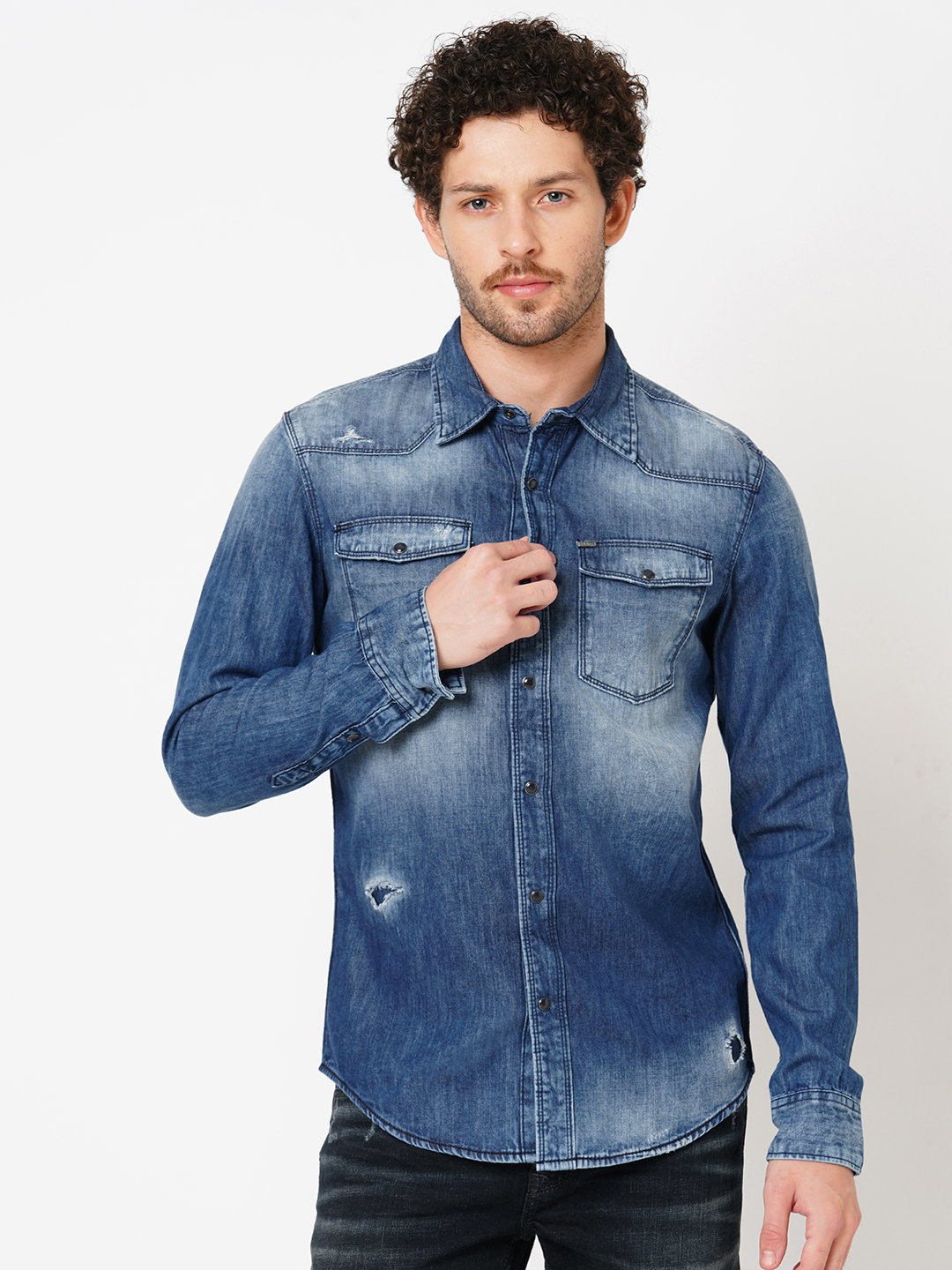 MED BLUE FULL SLEEVE DENIM SHIRT (STALONE F/SLV FIT)