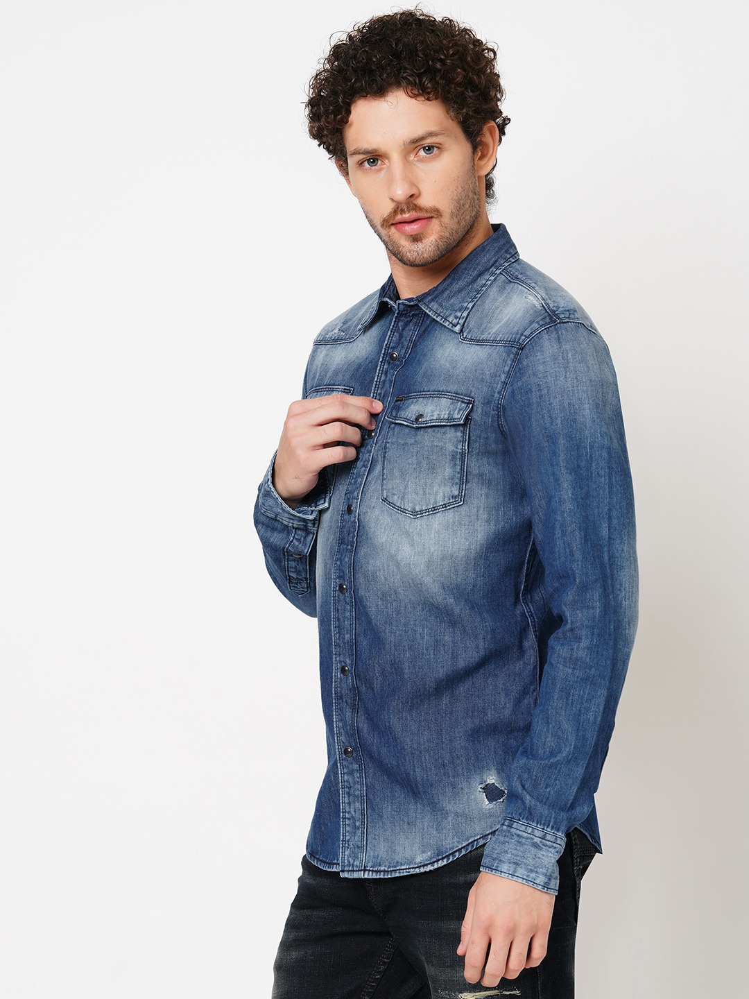 MED BLUE FULL SLEEVE DENIM SHIRT (STALONE F/SLV FIT)