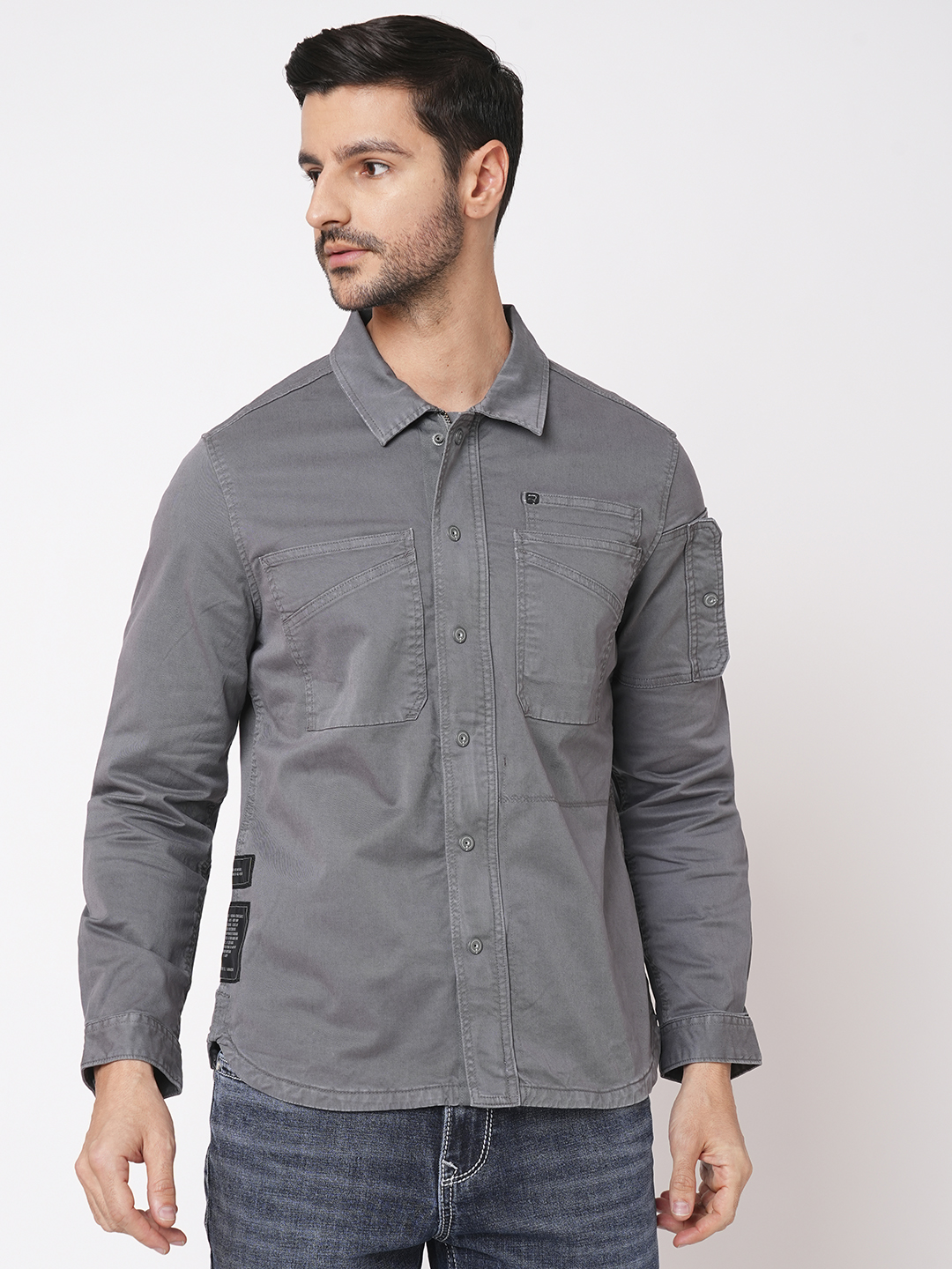 GREY FULL SLEEVE SOLID ZIPPER SHACKET SHIRT (SHACKET REGULAR)