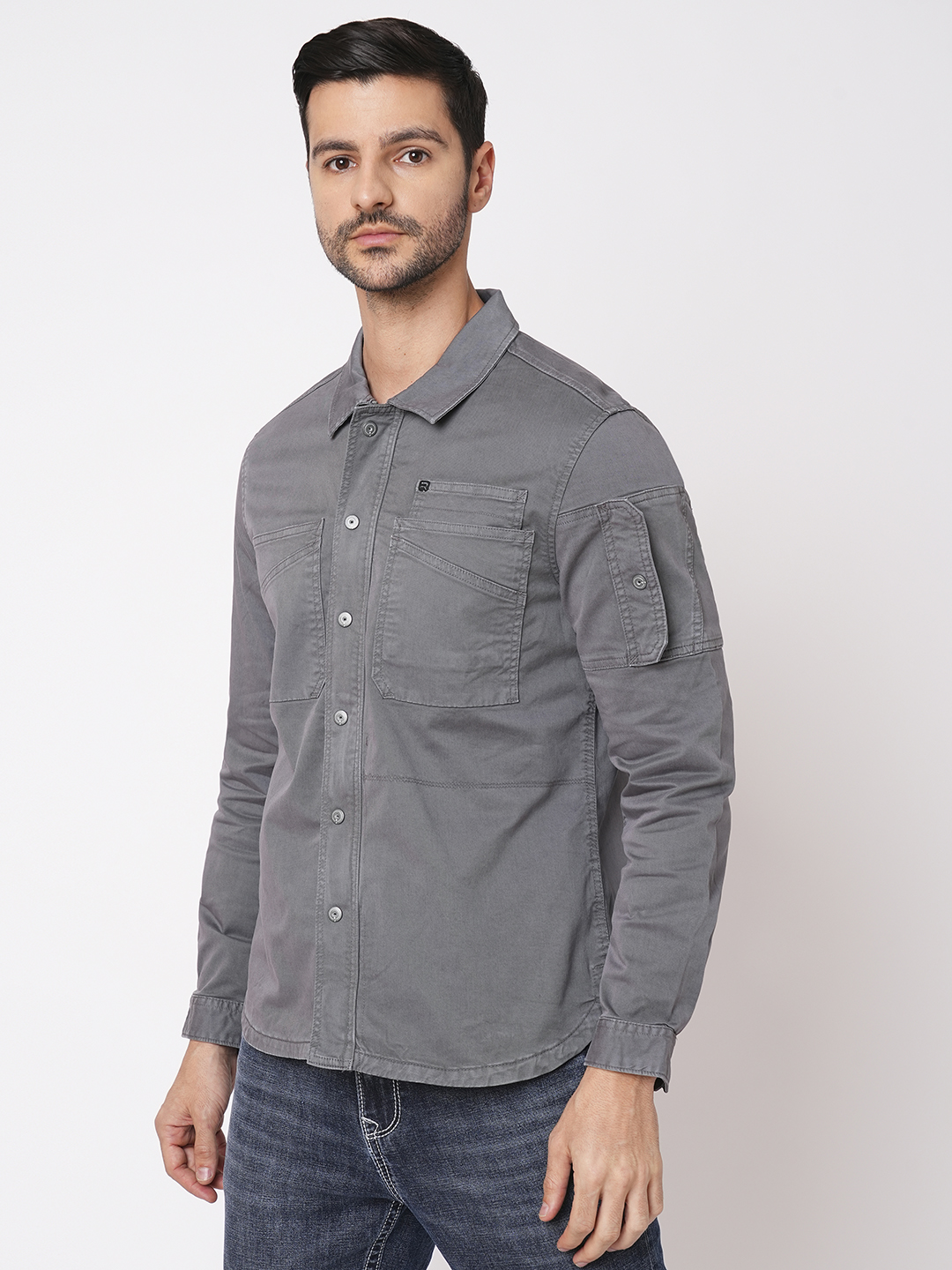 GREY FULL SLEEVE SOLID ZIPPER SHACKET SHIRT (SHACKET REGULAR)