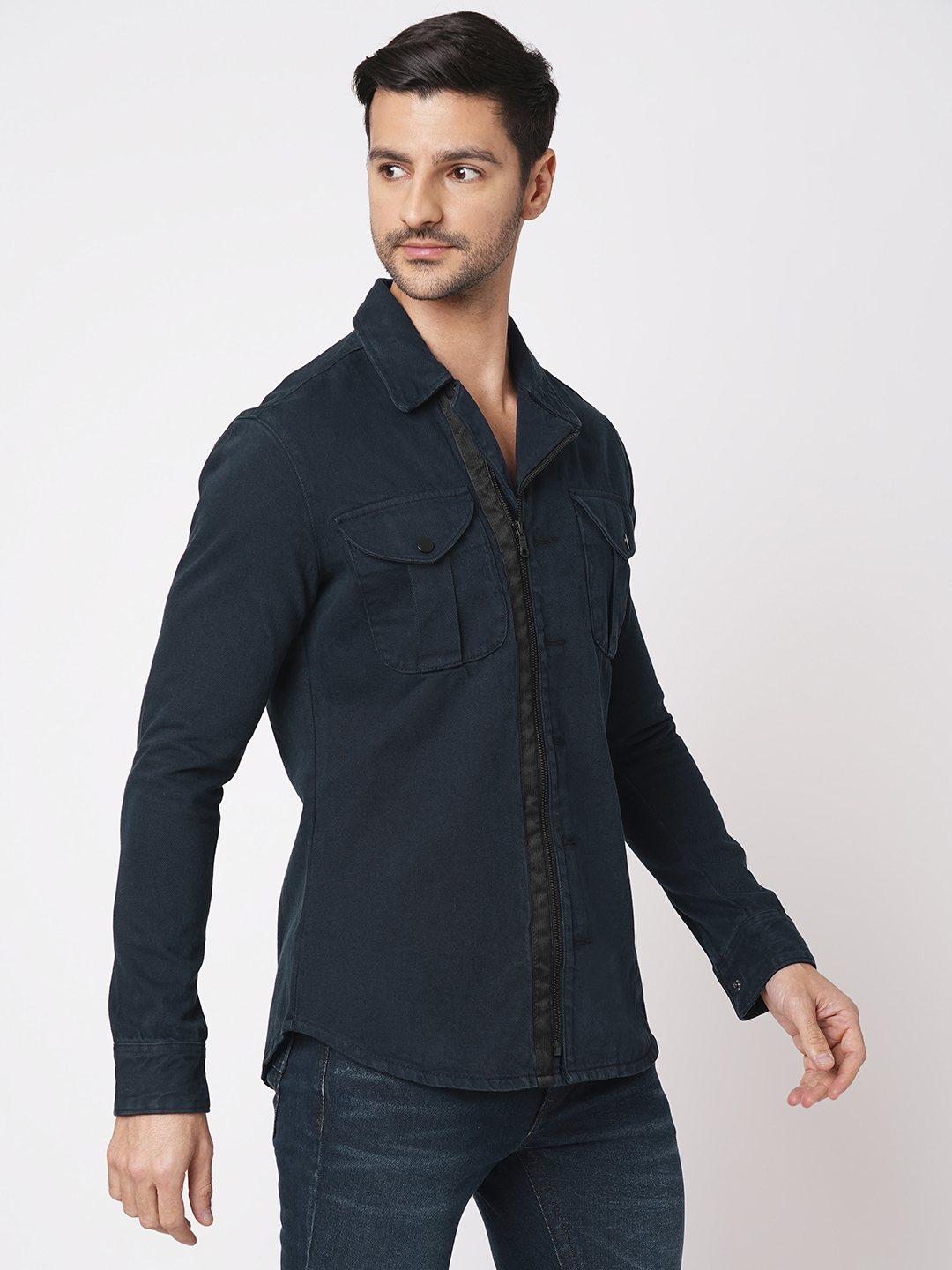 NAVY FULL SLEEVE DENIM ZIPPER SHACKET SHIRT (SHACKET REGULAR)