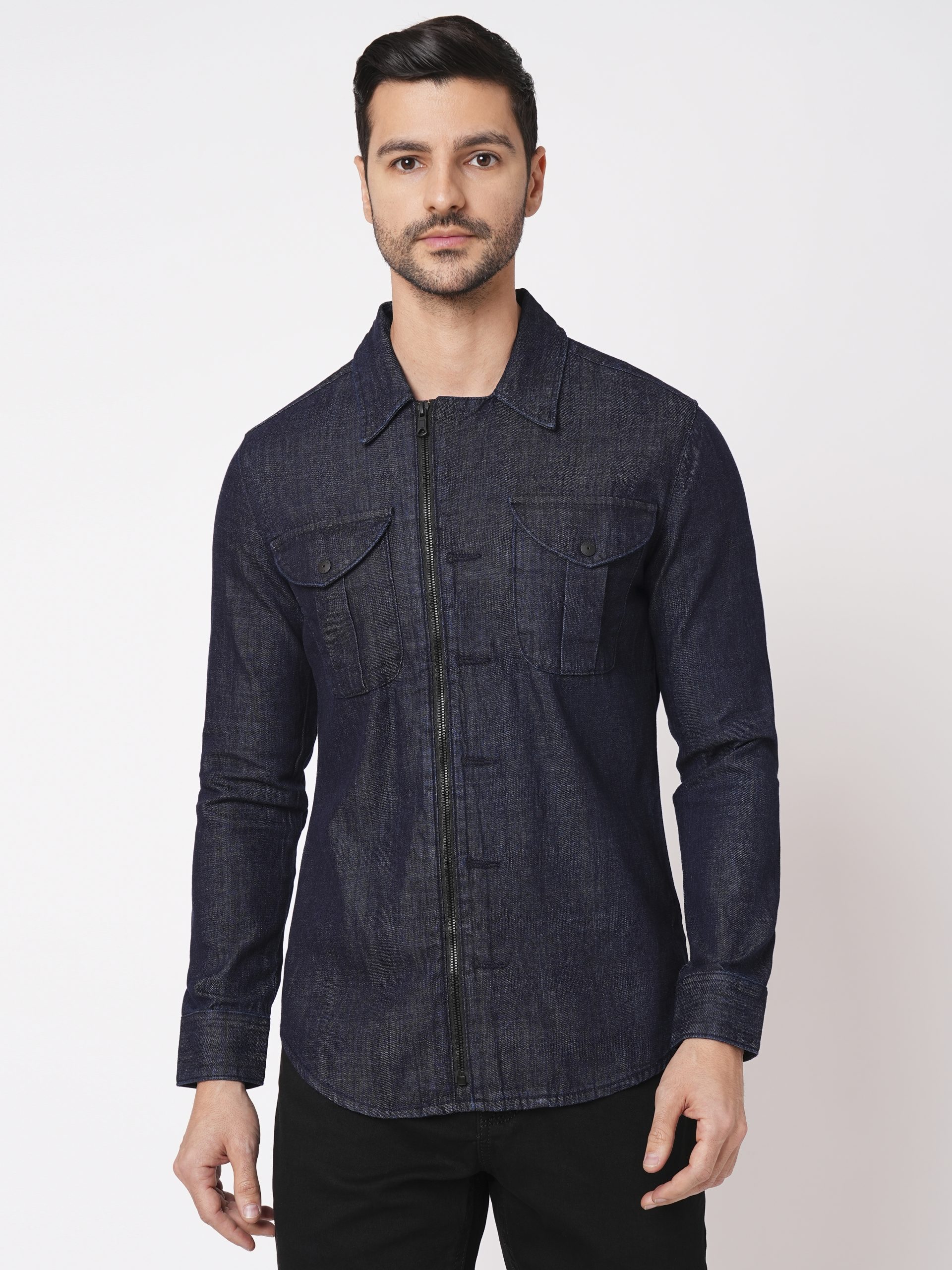 DK BLUE FULL SLEEVE DENIM ZIPPER SHACKET SHIRT (SHACKET REGULAR)