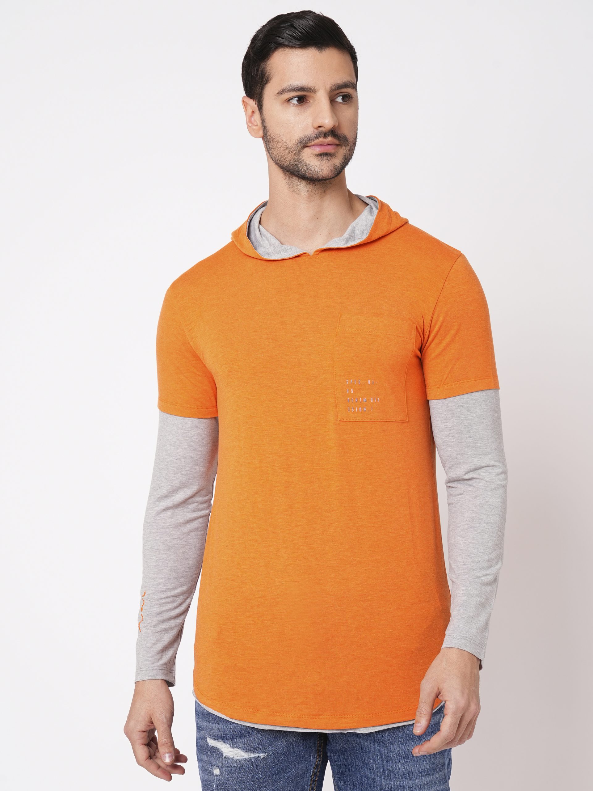 ORANGE FULL SLEEVE ATHLEISURE HOODIE TEE (HOODIE NECK F/SLV SLIM)