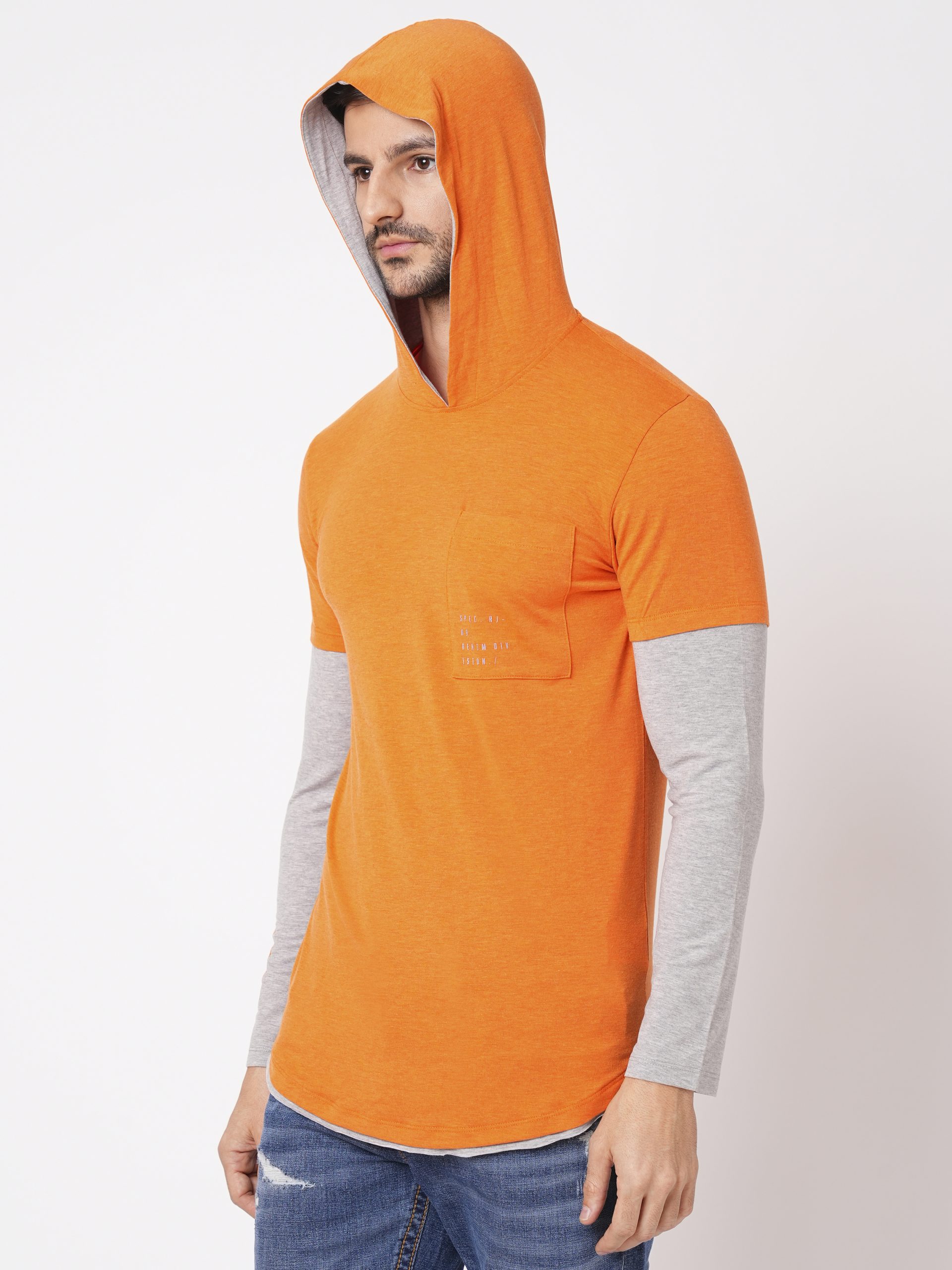 ORANGE FULL SLEEVE ATHLEISURE HOODIE TEE (HOODIE NECK F/SLV SLIM)