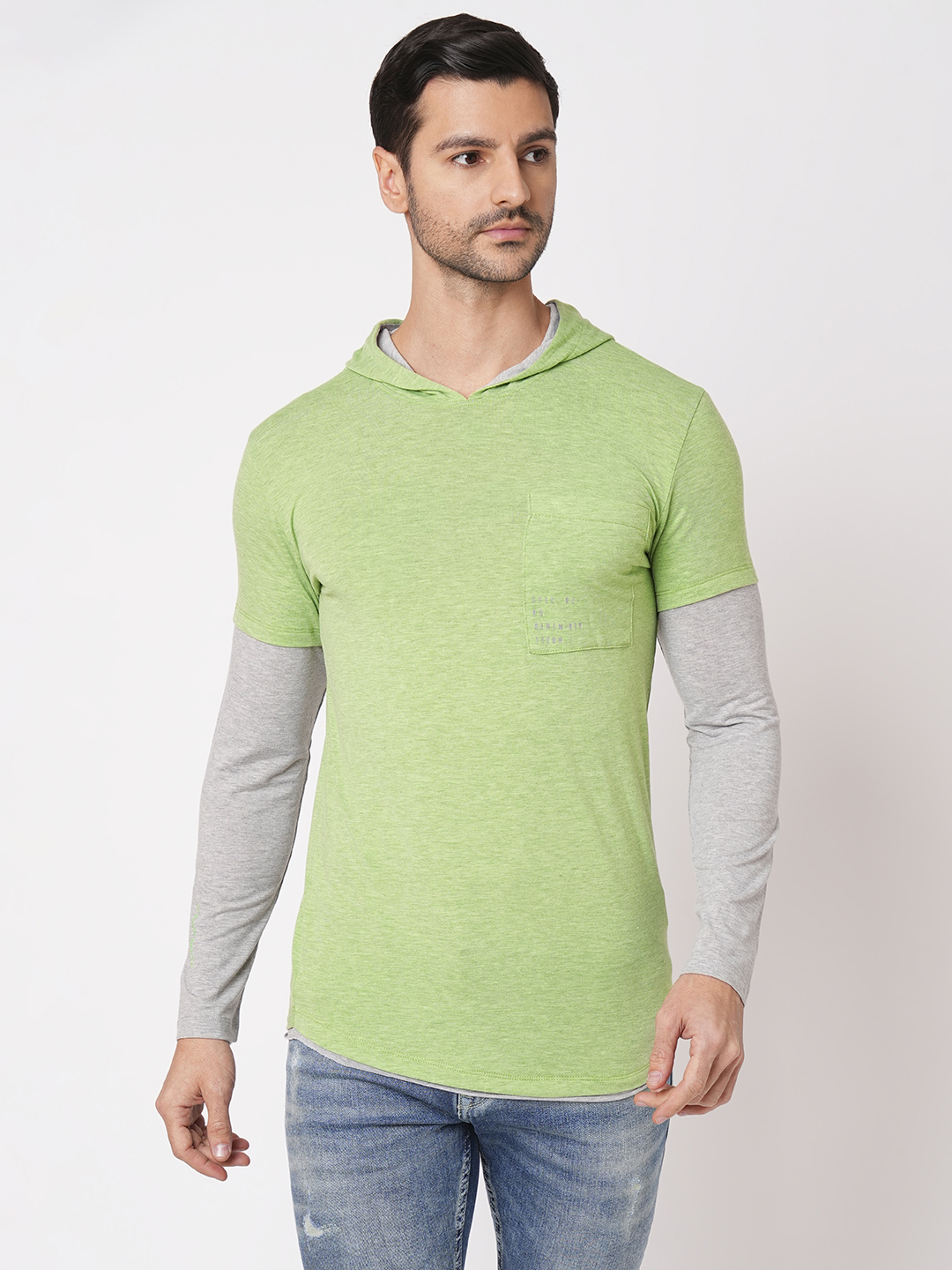 MOSS GREEN FULL SLEEVE ATHLEISURE HOODIE TEE (HOODIE NECK F/SLV SLIM)