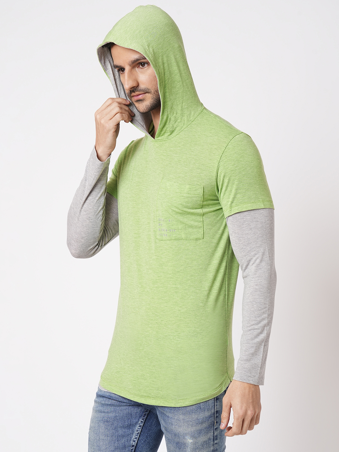 MOSS GREEN FULL SLEEVE ATHLEISURE HOODIE TEE (HOODIE NECK F/SLV SLIM)