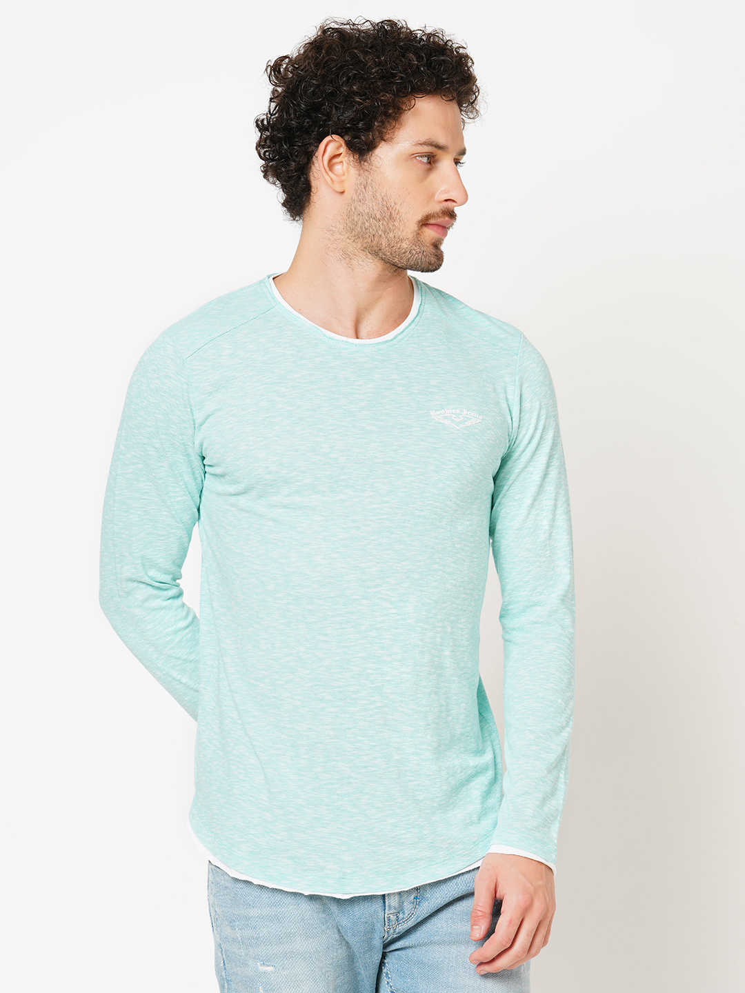 SKY BLUE FULL SLEEVE ATHLEISURE ROUND NECK TEE (R NECK F/SLV SLIM)