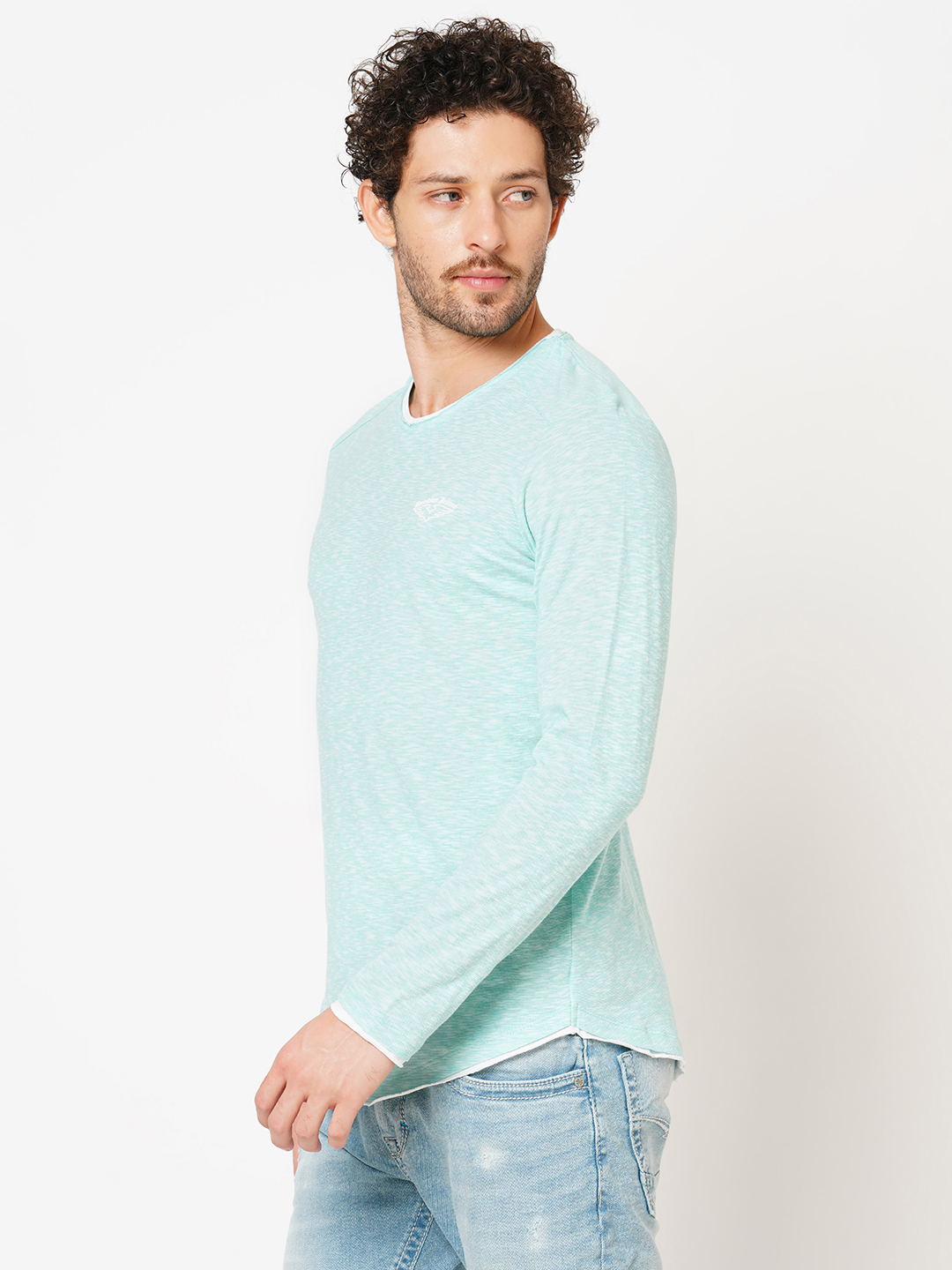 SKY BLUE FULL SLEEVE ATHLEISURE ROUND NECK TEE (R NECK F/SLV SLIM)