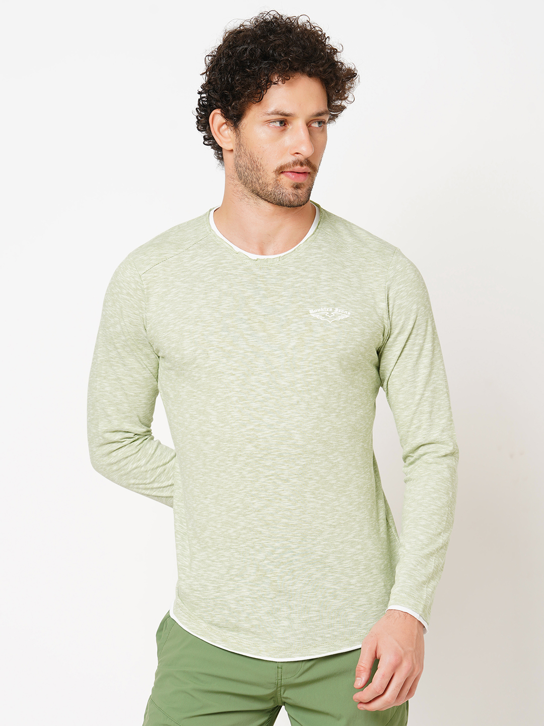 GREEN FULL SLEEVE ATHLEISURE ROUND NECK TEE (R NECK F/SLV SLIM)