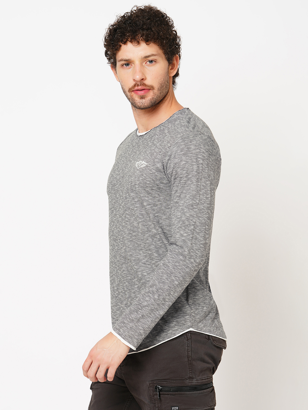 GREY FULL SLEEVE ATHLEISURE ROUND NECK TEE (R NECK F/SLV SLIM)