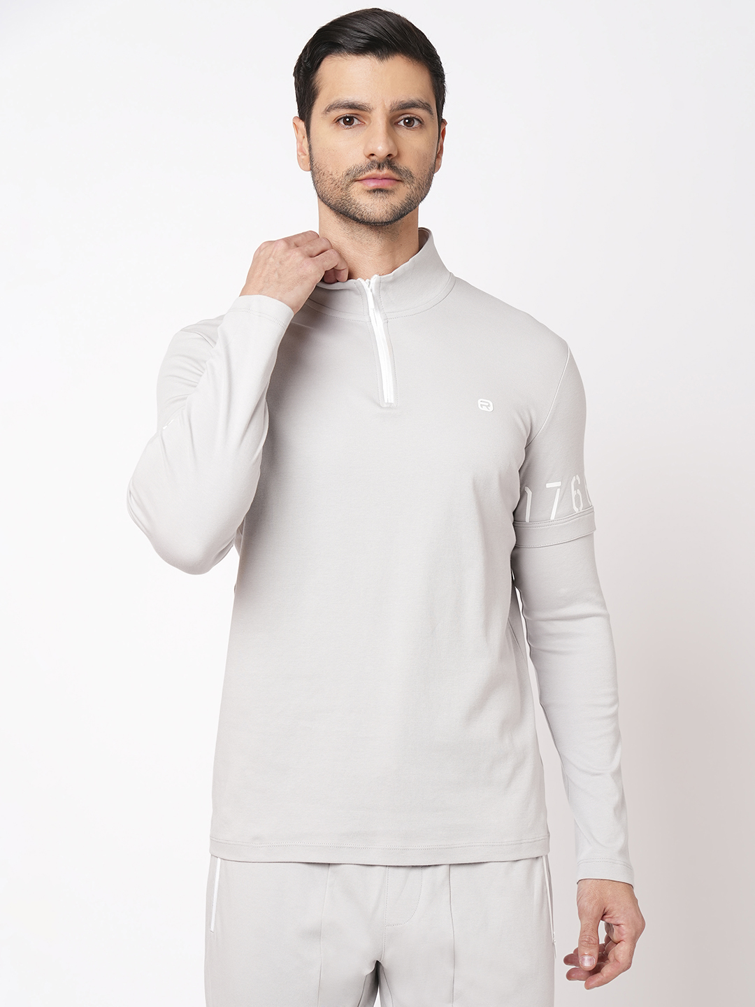 LT GREY FULL SLEEVE ATHLEISURE HIGH NECK JACKET (ATH LEISURE REGULAR)