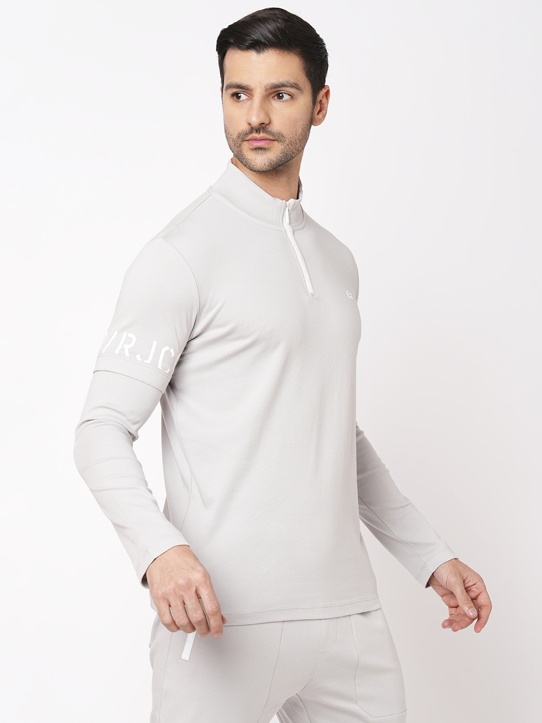 LT GREY FULL SLEEVE ATHLEISURE HIGH NECK JACKET (ATH LEISURE REGULAR)