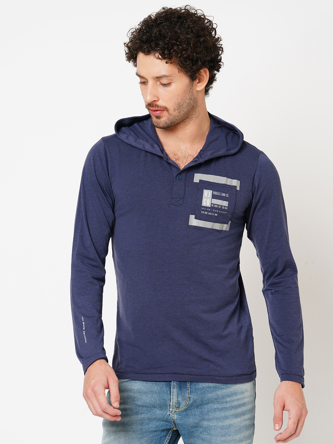 DK BLUE FULL SLEEVE ATHLEISURE HOODIE TEE (HOODIE NECK F/SLV SLIM)