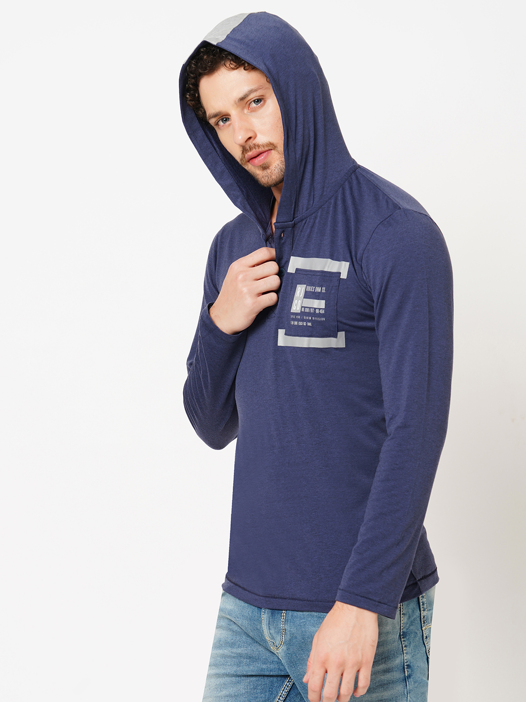 DK BLUE FULL SLEEVE ATHLEISURE HOODIE TEE (HOODIE NECK F/SLV SLIM)