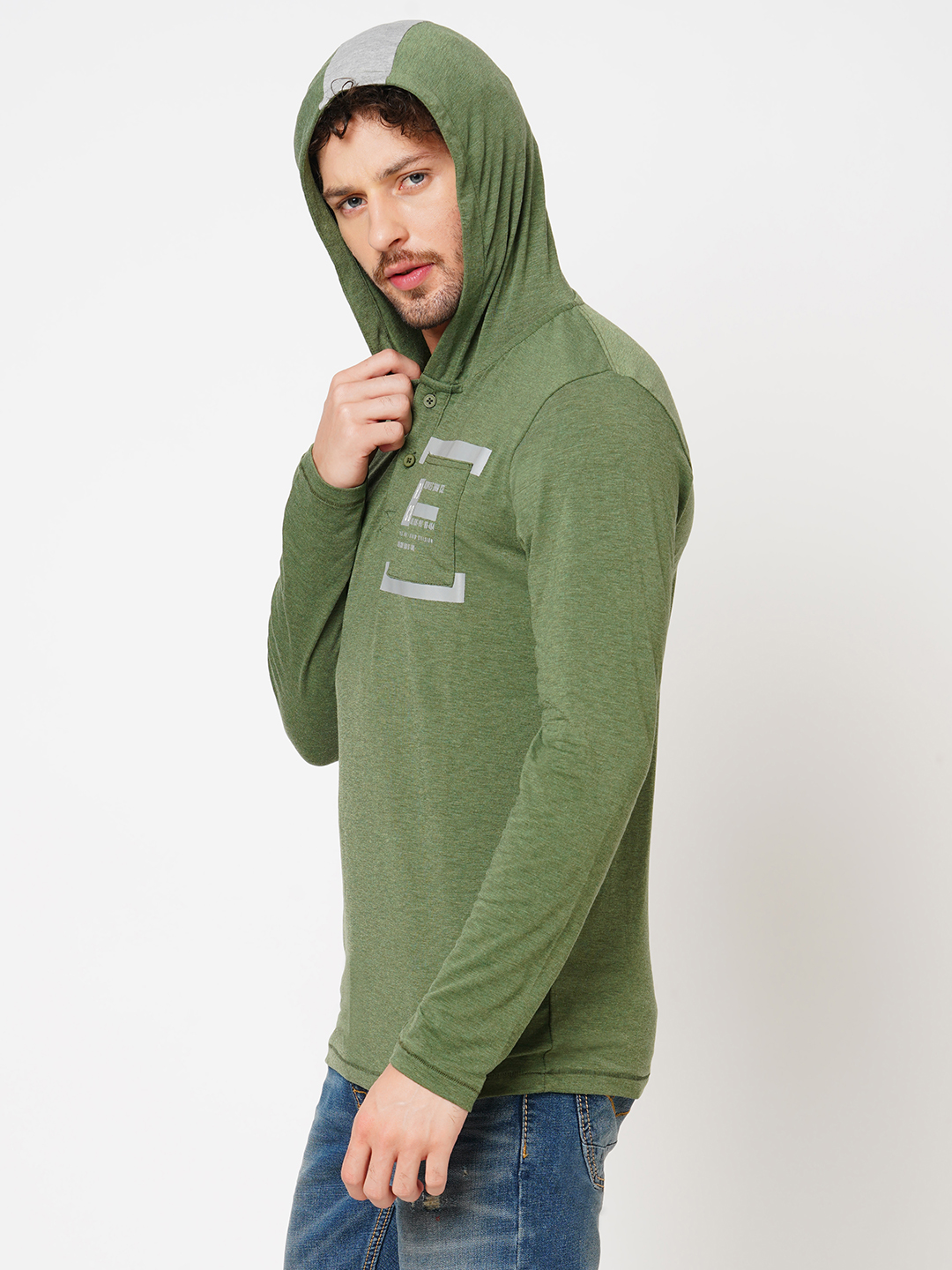 GREEN FULL SLEEVE ATHLEISURE HOODIE TEE (HOODIE NECK F/SLV SLIM)