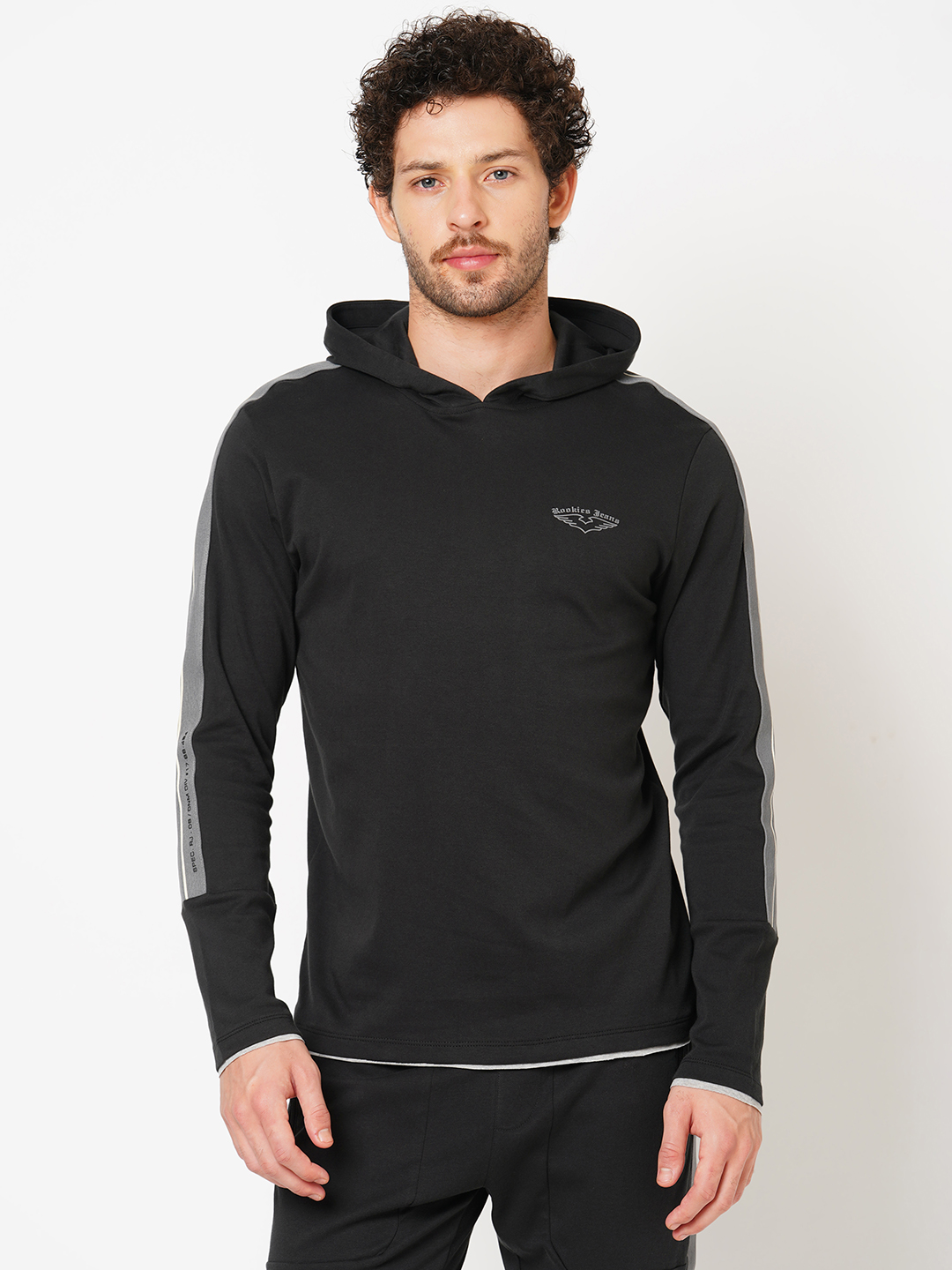 BLACK FULL SLEEVE ATHLEISURE HOODIE TEE (HOODIE NECK F/SLV SLIM)