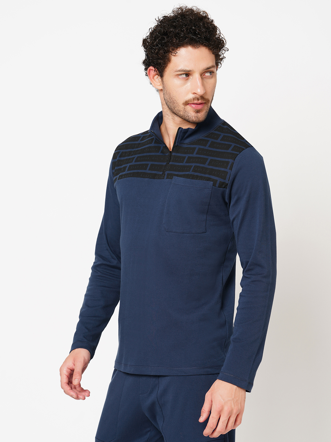 NAVY FULL SLEEVE ATHLEISURE HIGH NECK JACKET (ATH LEISURE REGULAR)