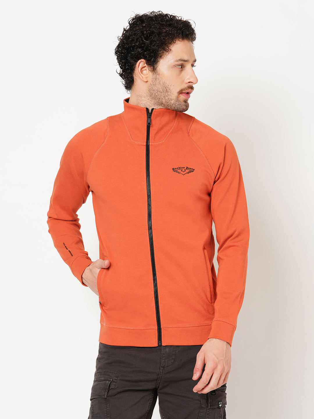 RUST FULL SLEEVE ATHLEISURE HIGH NECK ZIPPER JACKET (ATH LEISURE REGULAR)