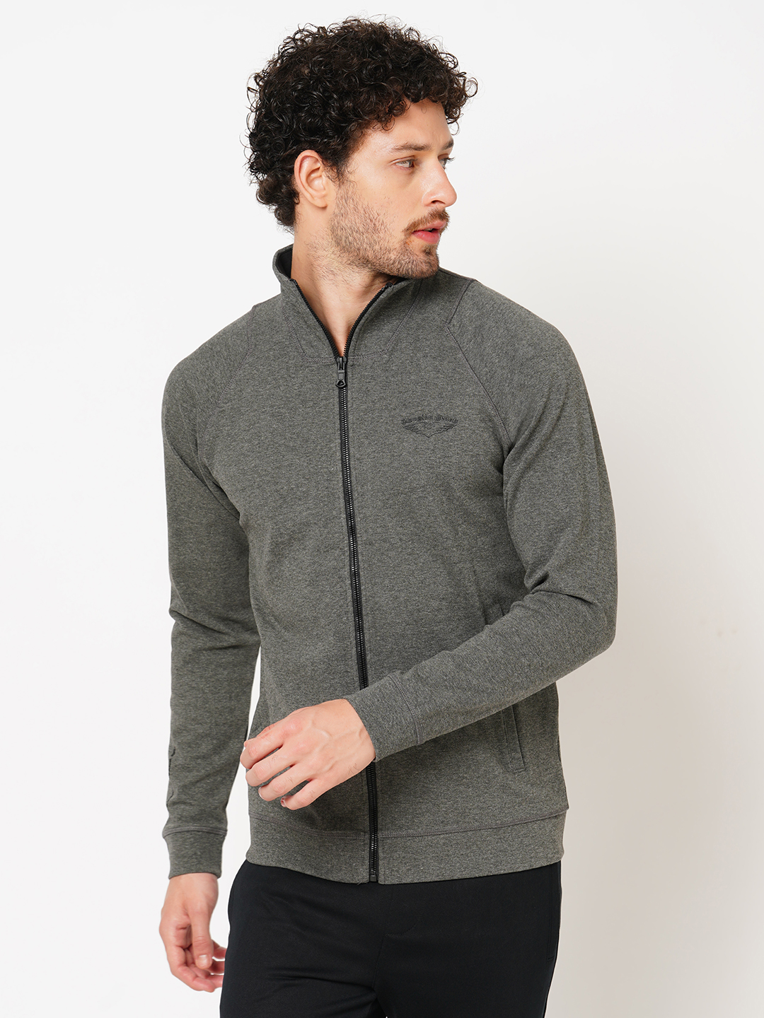 DK GREY FULL SLEEVE ATHLEISURE HIGH NECK ZIPPER JACKET (ATH LEISURE REGULAR)