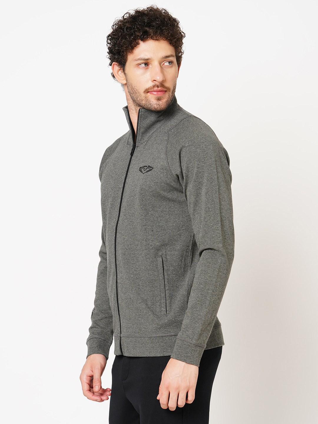 DK GREY FULL SLEEVE ATHLEISURE HIGH NECK ZIPPER JACKET (ATH LEISURE REGULAR)