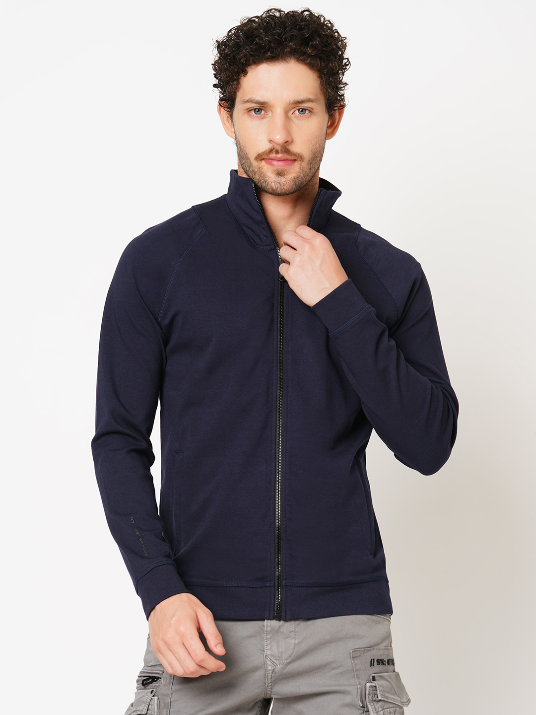 NAVY FULL SLEEVE ATHLEISURE HIGH NECK ZIPPER JACKET (ATH LEISURE REGULAR)