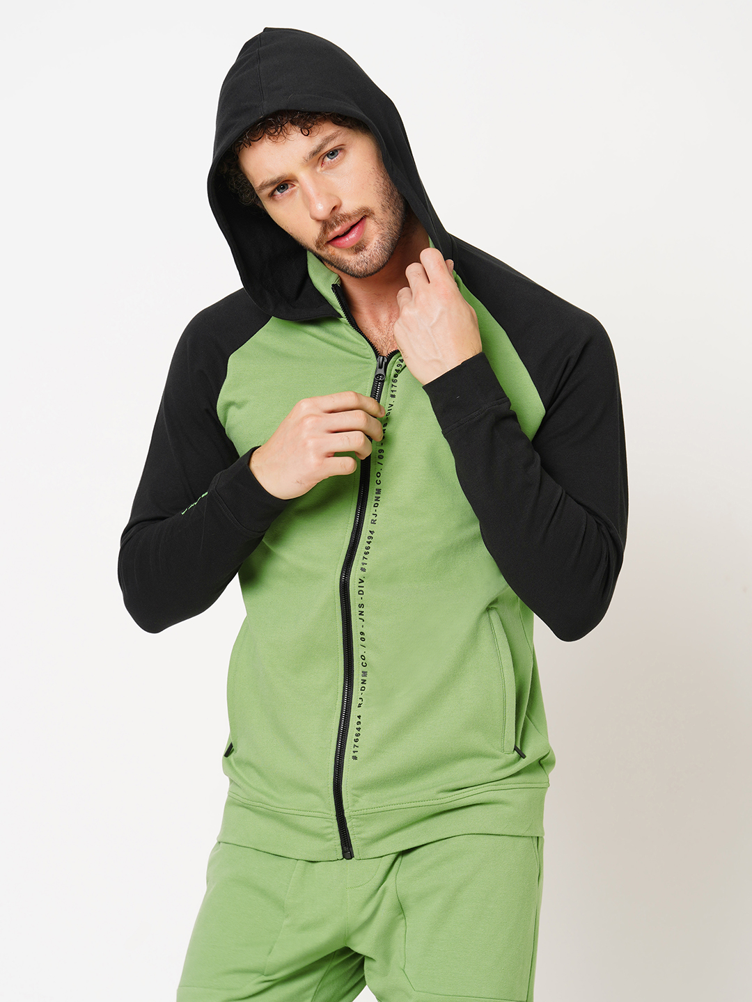 GREEN FULL SLEEVE ATHLEISURE HOODIE ZIPPER JACKET (ATH LEISURE REGULAR)