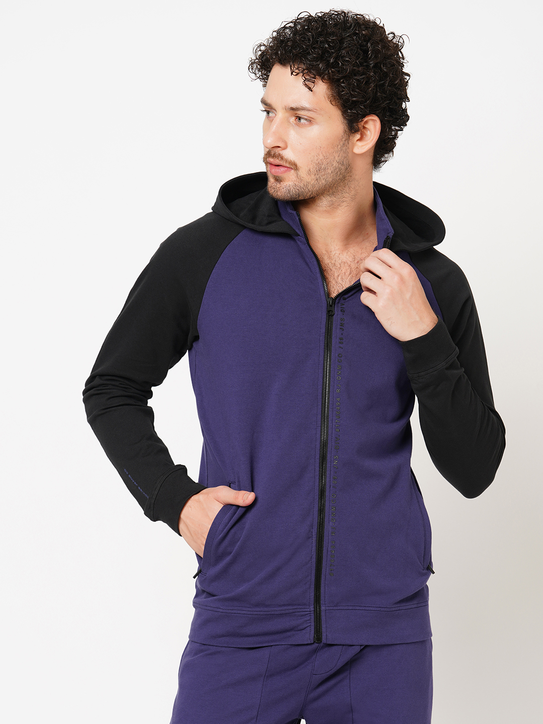 NAVY FULL SLEEVE ATHLEISURE HOODIE ZIPPER JACKET (ATH LEISURE REGULAR)