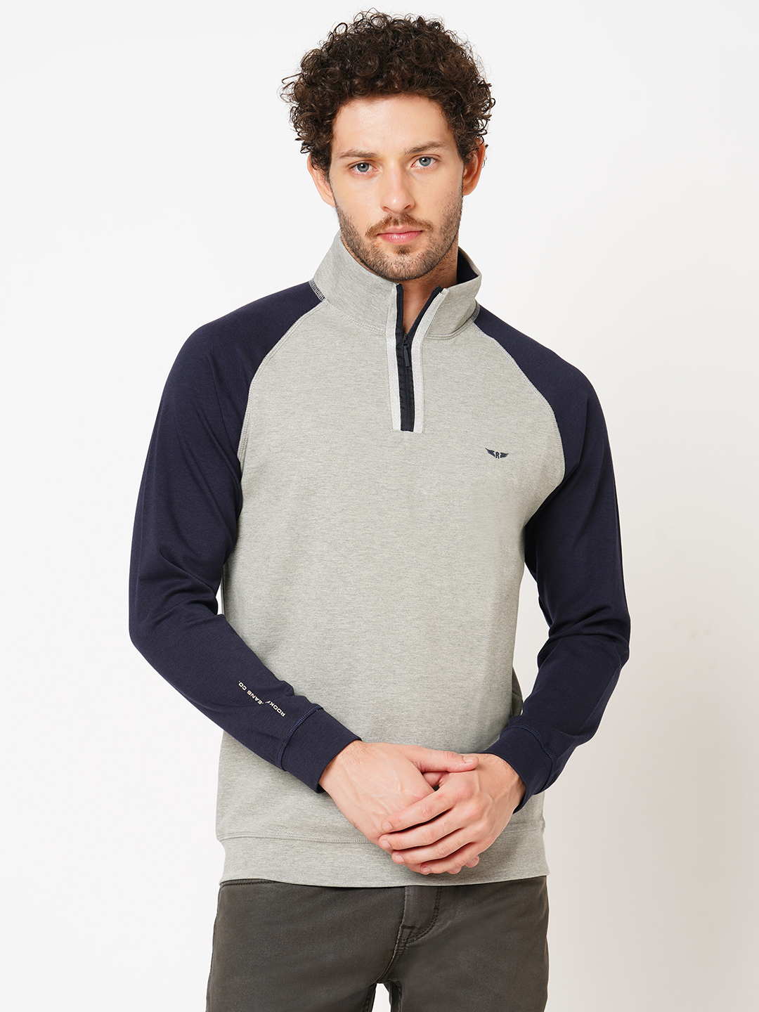 LT GREY FULL SLEEVE ATHLEISURE HIGH NECK JACKET (ATH LEISURE REGULAR)