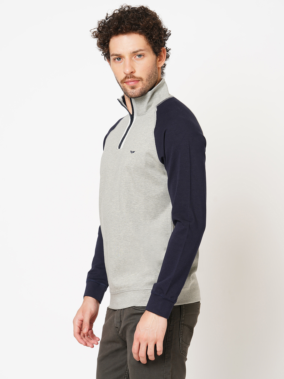 LT GREY FULL SLEEVE ATHLEISURE HIGH NECK JACKET (ATH LEISURE REGULAR)