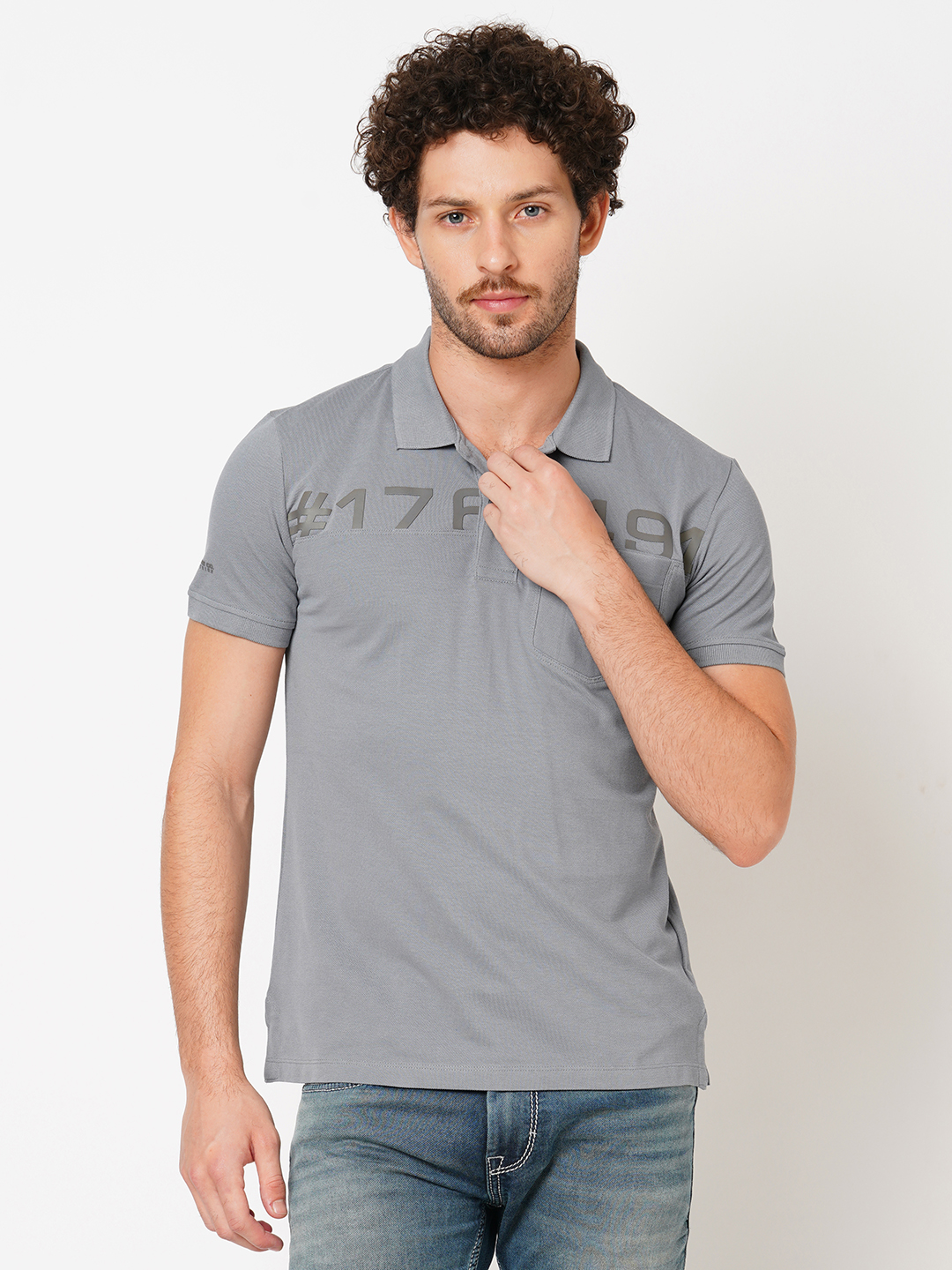 LT GREY HALF SLEEVE PIOUE POLO TEE (POLO NECK H/SLV SLIM)