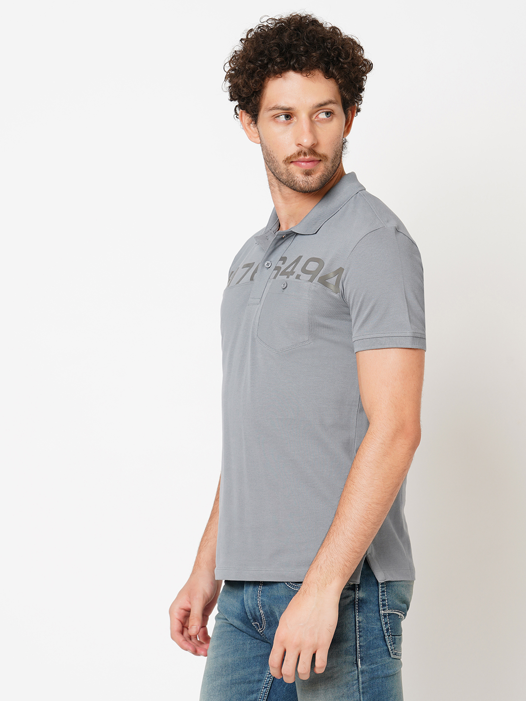 LT GREY HALF SLEEVE PIOUE POLO TEE (POLO NECK H/SLV SLIM)