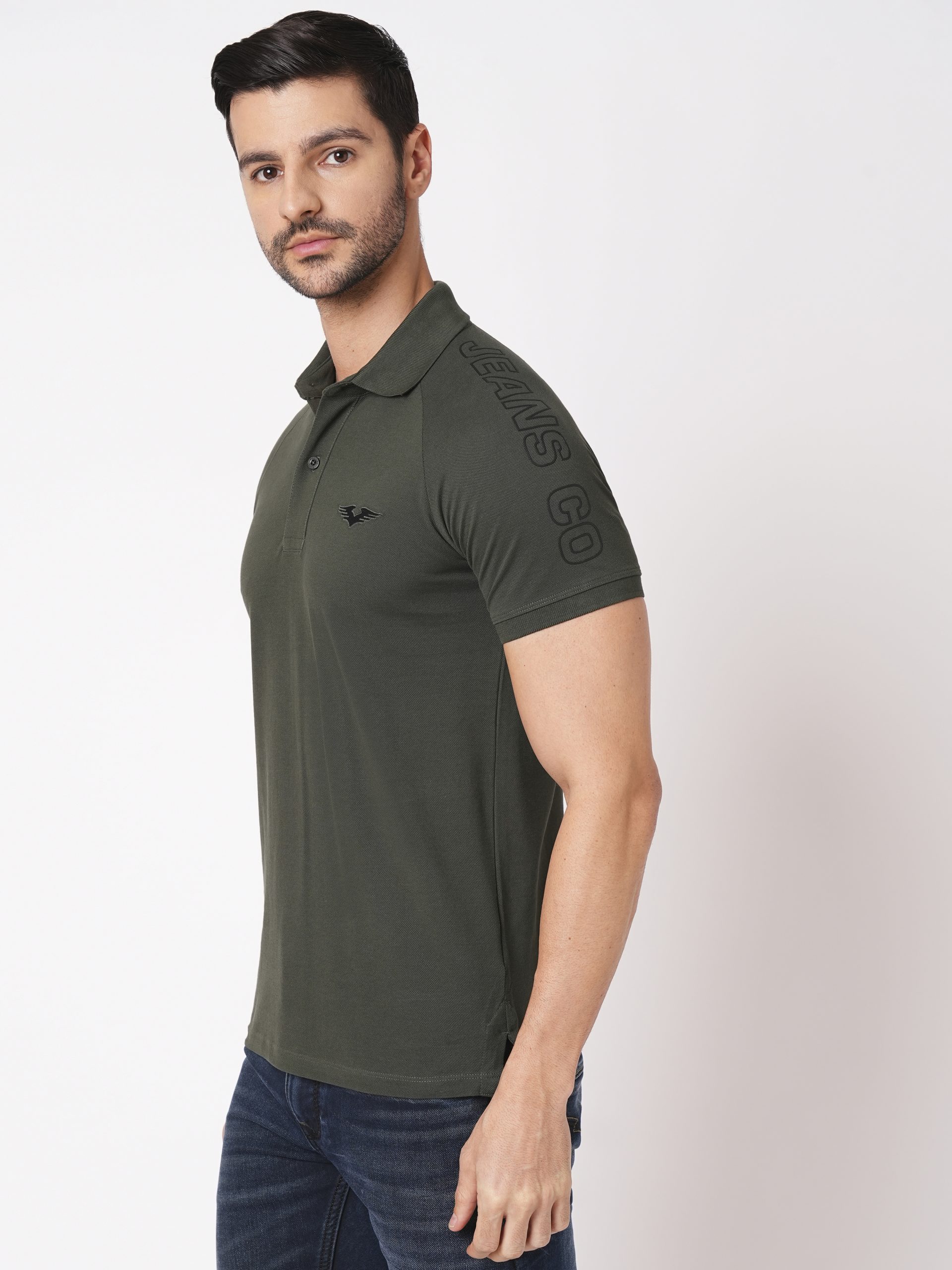 MILITARY GREEN HALF SLEEVE PIOUE POLO TEE (POLO NECK H/SLV SLIM)