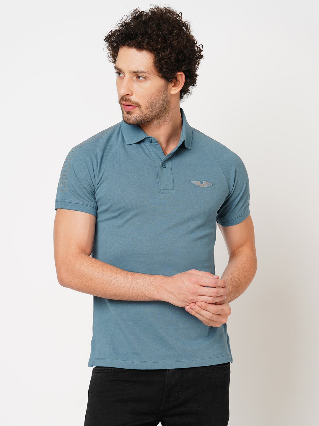 STEEL BLUE HALF SLEEVE PIOUE POLO TEE (POLO NECK H/SLV SLIM)