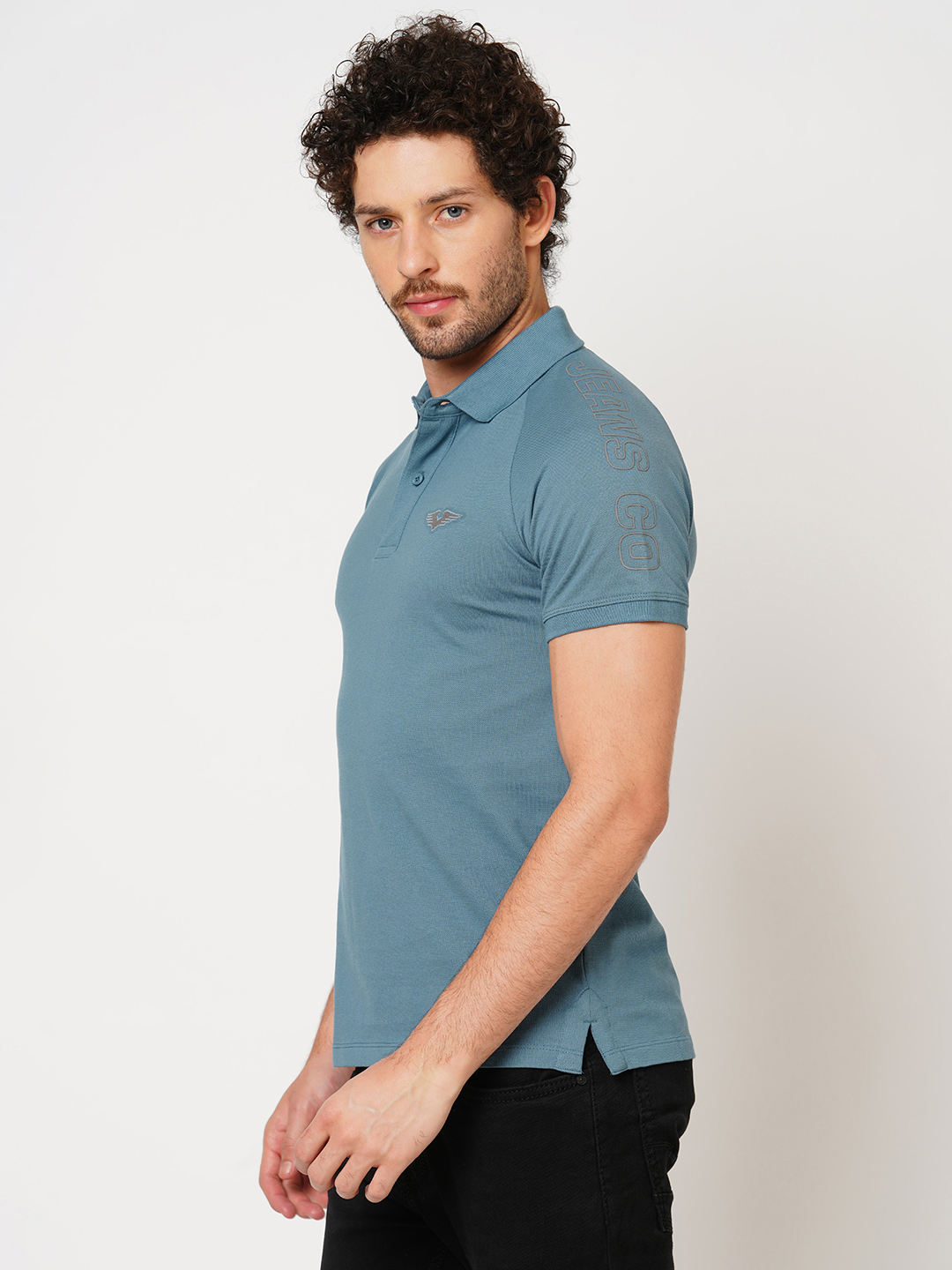 STEEL BLUE HALF SLEEVE PIOUE POLO TEE (POLO NECK H/SLV SLIM)