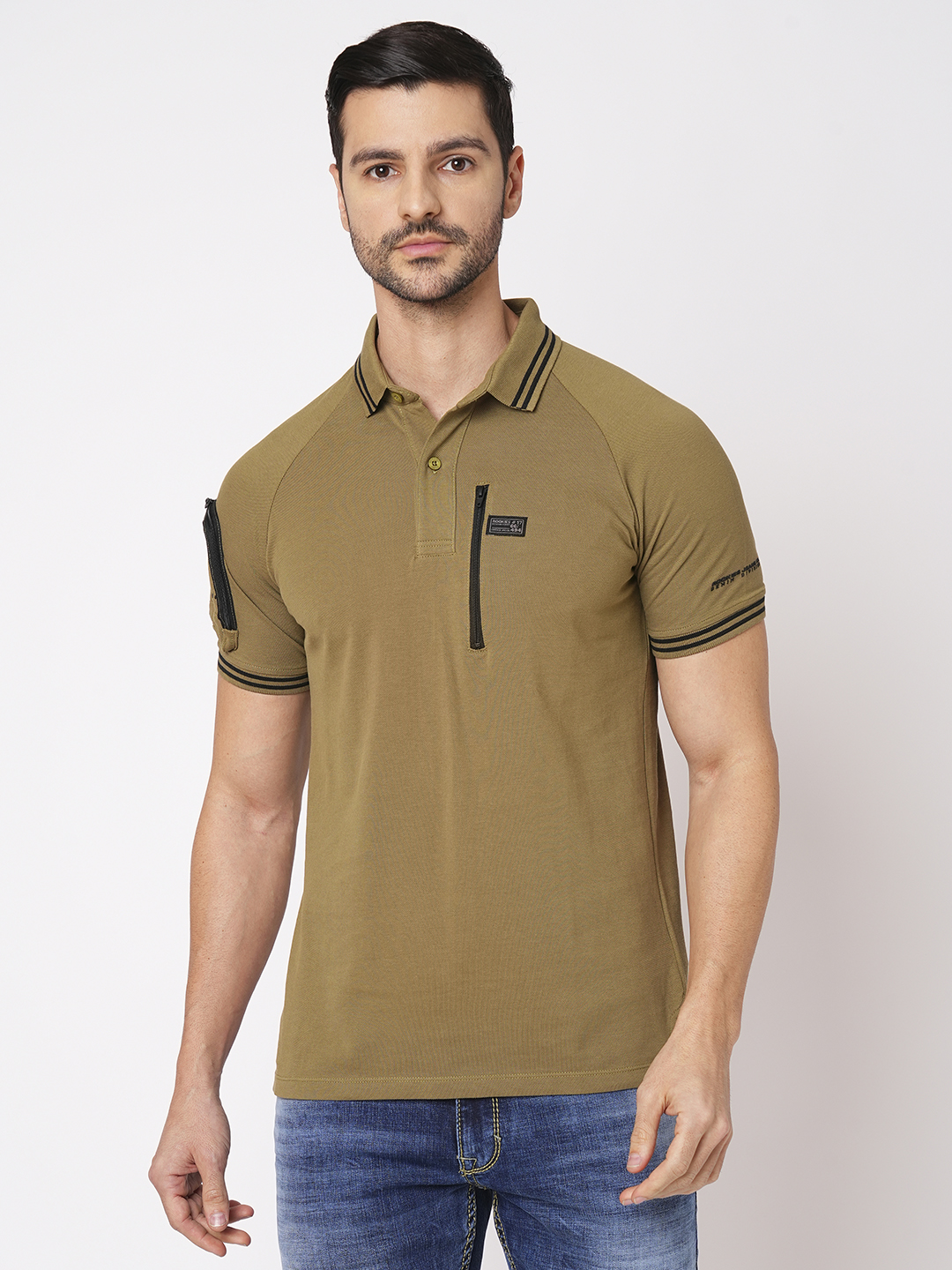 LT KHAKI HALF SLEEVE PIOUE POLO TEE (POLO NECK H/SLV SLIM)