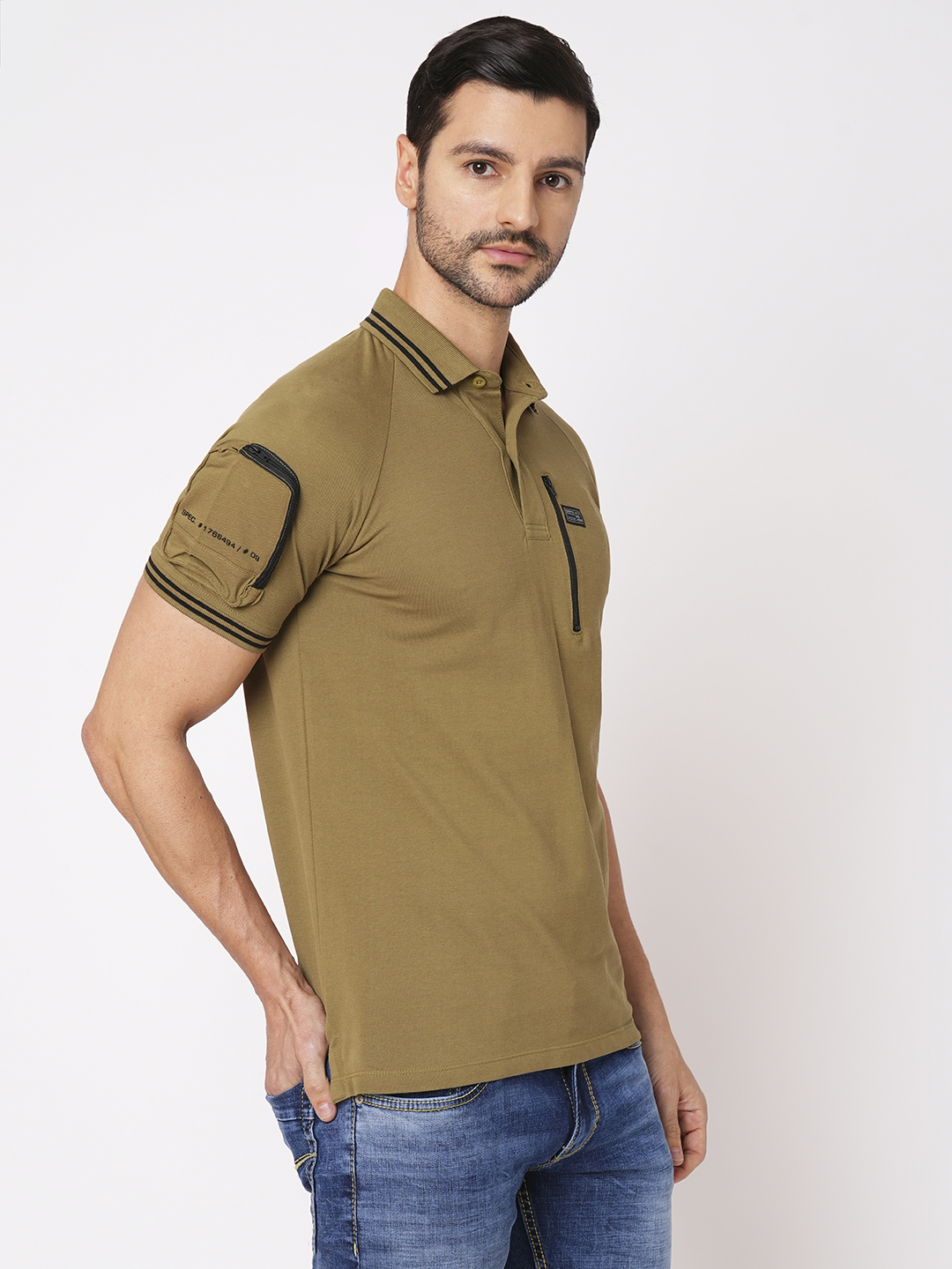 LT KHAKI HALF SLEEVE PIOUE POLO TEE (POLO NECK H/SLV SLIM)