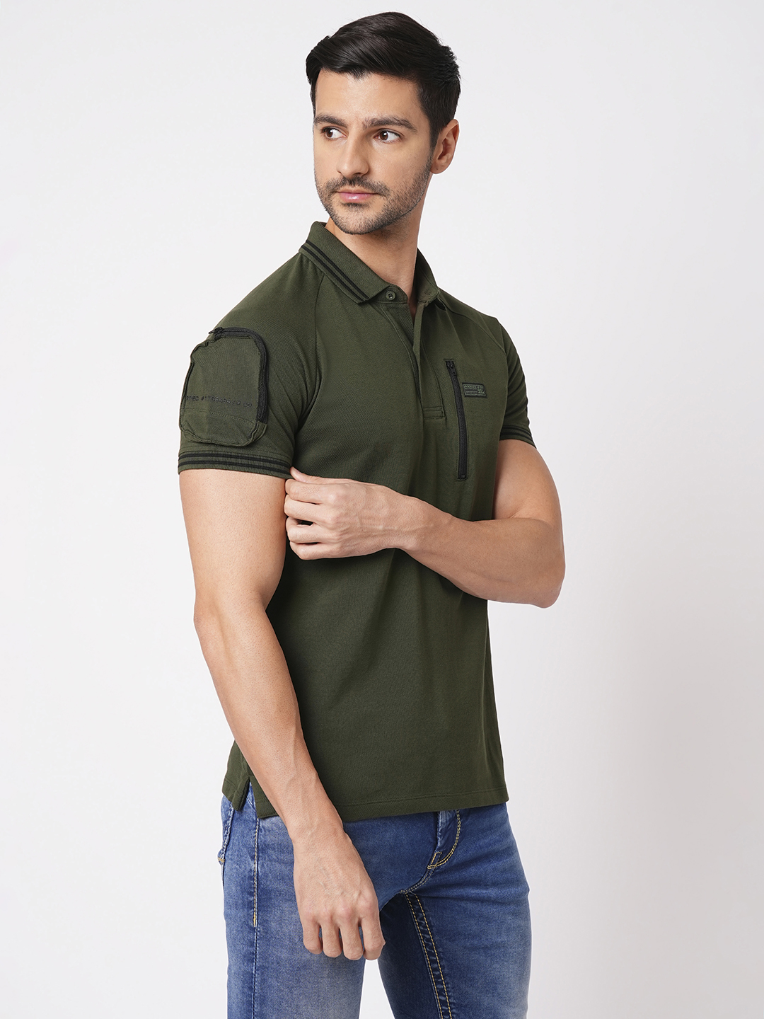 GRASS GREEN HALF SLEEVE PIOUE POLO TEE (POLO NECK H/SLV SLIM)