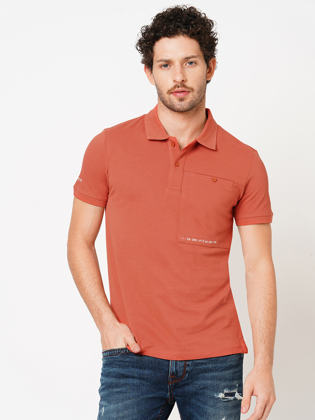 RUST HALF SLEEVE PIOUE POLO TEE (POLO NECK H/SLV SLIM)