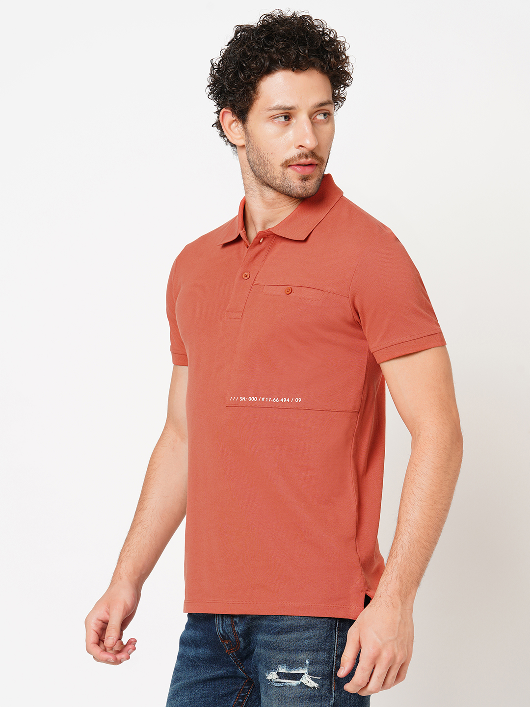 RUST HALF SLEEVE PIOUE POLO TEE (POLO NECK H/SLV SLIM)