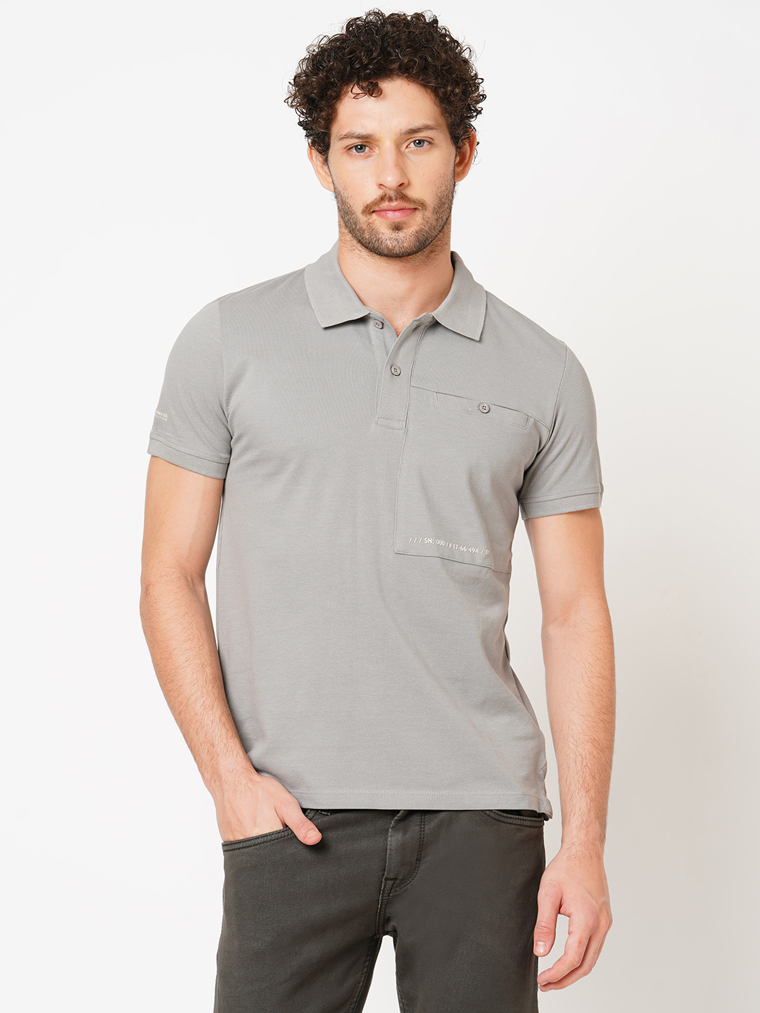 GREY HALF SLEEVE PIOUE POLO TEE (POLO NECK H/SLV SLIM)